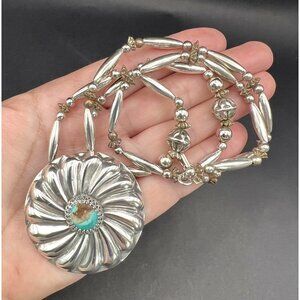 Vintage Native American Sterling Silver Turquoise Concho Necklace